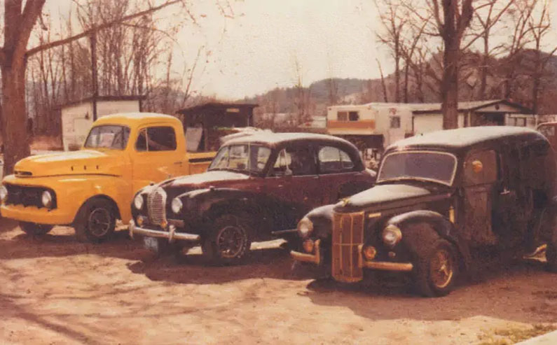 photo showing a 1949 Ford Prefect and a Ford Prefect Hot Rod in Canada